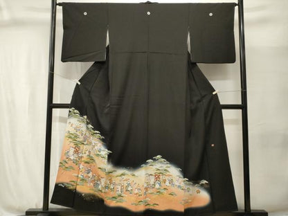 平和屋着物■豪華黒留袖　作家物　寿光織　人物御所車文　暈し染め　金糸　正絹　逸品　CABJ3073ev