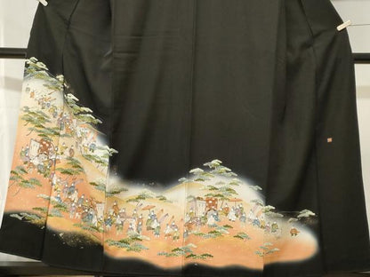平和屋着物■豪華黒留袖　作家物　寿光織　人物御所車文　暈し染め　金糸　正絹　逸品　CABJ3073ev