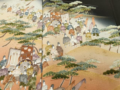 平和屋着物■豪華黒留袖　作家物　寿光織　人物御所車文　暈し染め　金糸　正絹　逸品　CABJ3073ev