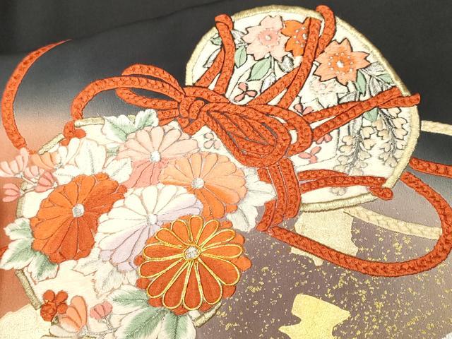 平和屋着物■豪華黒留袖　作家物　駒刺繍　鼓草花文　暈し染め　金銀彩　正絹　逸品　CABJ3078ev