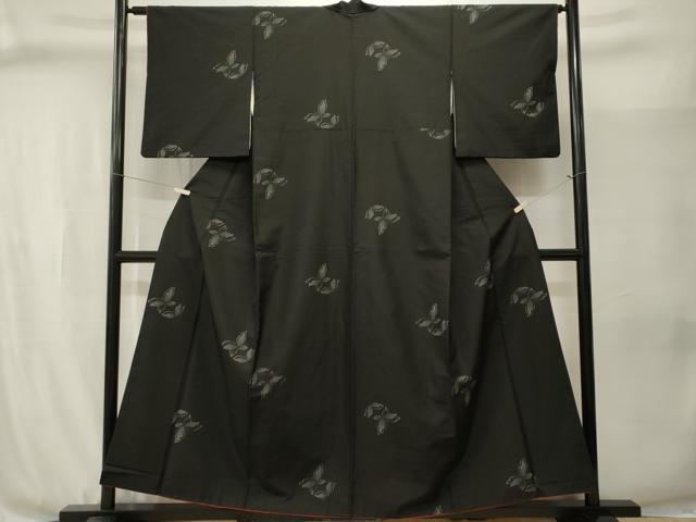 平和屋着物■上質な紬　舞蝶文　黒地　正絹　逸品　CABJ3079ev