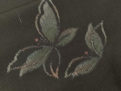 平和屋着物■上質な紬　舞蝶文　黒地　正絹　逸品　CABJ3079ev