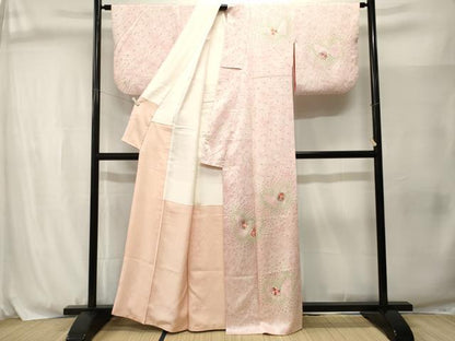 平和屋着物■訪問着　刺繍　絞り　花蝶文　金糸　正絹　逸品　CABJ3081ev