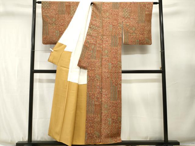 平和屋着物■上質な小紋　更紗亀甲花鳥文　正絹　逸品　CABJ3085ev