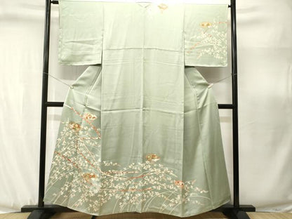 平和屋着物■訪問着　駒刺繍　鬘帯扇面萩花文　金彩　正絹　逸品　CABJ3086ev