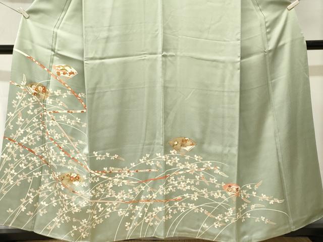 平和屋着物■訪問着　駒刺繍　鬘帯扇面萩花文　金彩　正絹　逸品　CABJ3086ev