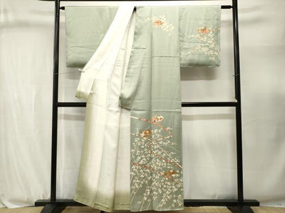 平和屋着物■訪問着　駒刺繍　鬘帯扇面萩花文　金彩　正絹　逸品　CABJ3086ev
