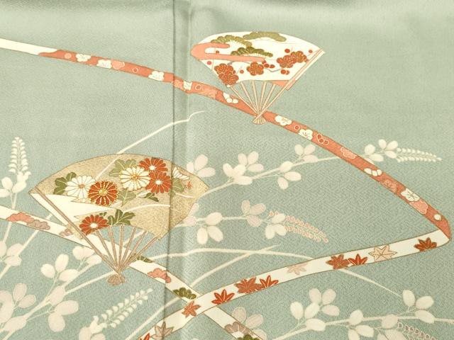 平和屋着物■訪問着　駒刺繍　鬘帯扇面萩花文　金彩　正絹　逸品　CABJ3086ev