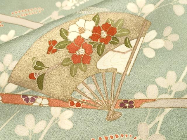 平和屋着物■訪問着　駒刺繍　鬘帯扇面萩花文　金彩　正絹　逸品　CABJ3086ev