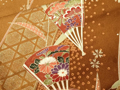 平和屋着物■上質な小紋　扇面地紙花文　金彩　正絹　逸品　CABJ3088ev
