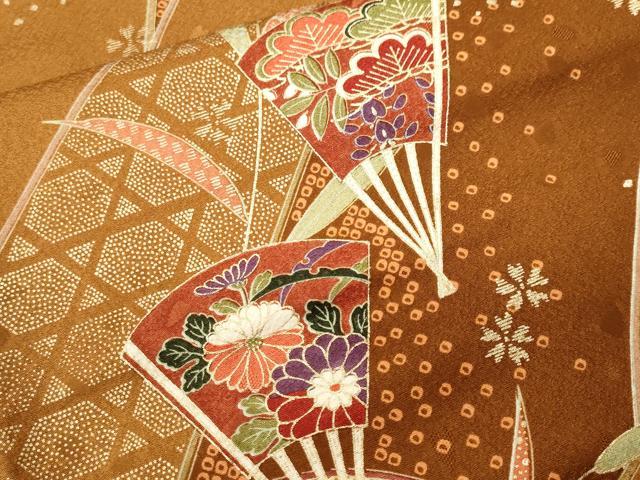 平和屋着物■上質な小紋　扇面地紙花文　金彩　正絹　逸品　CABJ3088ev