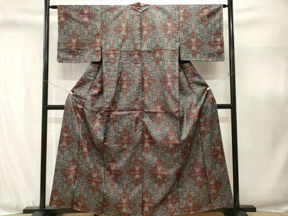 平和屋着物■大島紬　唐草菱花文　証紙付き　正絹　逸品　CABJ3089ev