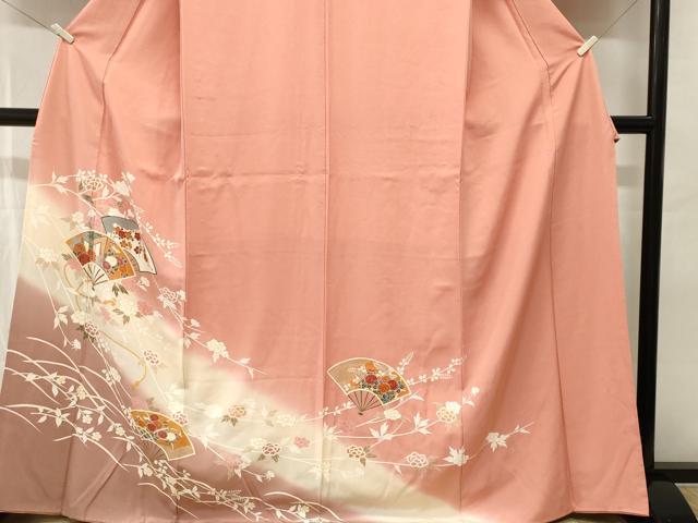平和屋着物■訪問着　扇面枝花文　御所車文　暈し染め　金彩　正絹　逸品　CABJ3094ev