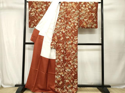 平和屋着物■上質な小紋　溢れ松葉笹枝萩花文　金彩　正絹　逸品　CABJ3098ev