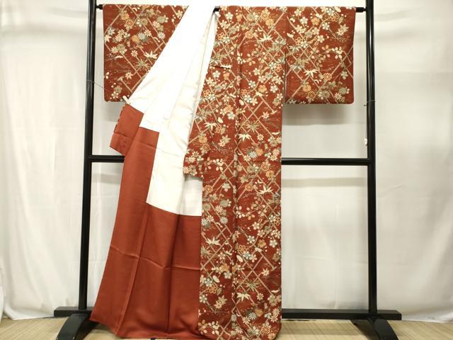 平和屋着物■上質な小紋　溢れ松葉笹枝萩花文　金彩　正絹　逸品　CABJ3098ev