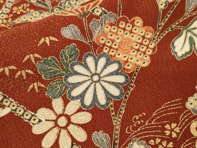平和屋着物■上質な小紋　溢れ松葉笹枝萩花文　金彩　正絹　逸品　CABJ3098ev