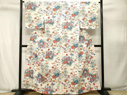 平和屋着物■上質な小紋　型染め　遠山鳳凰花鳥文　舞蝶文　鬼しぼ縮緬　正絹　逸品　CABJ3099ev
