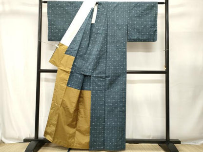 平和屋着物■上質な紬　絵絣間道　胴抜き仕立て　正絹　逸品　CABJ3102ev
