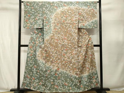 平和屋着物■訪問着　流水舞蝶桜文　暈し染め　金彩　鬼しぼ縮緬　正絹　逸品　CABJ3104ev