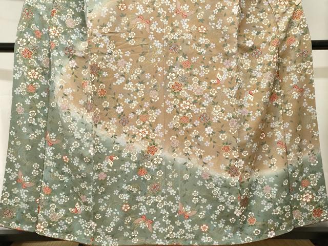 平和屋着物■訪問着　流水舞蝶桜文　暈し染め　金彩　鬼しぼ縮緬　正絹　逸品　CABJ3104ev