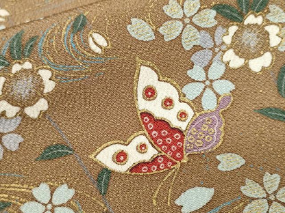 平和屋着物■訪問着　流水舞蝶桜文　暈し染め　金彩　鬼しぼ縮緬　正絹　逸品　CABJ3104ev