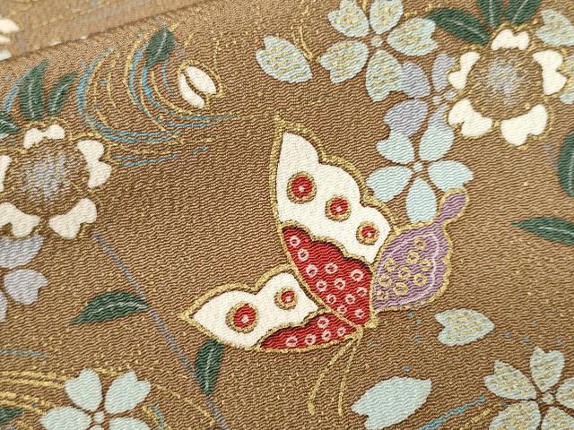 平和屋着物■訪問着　流水舞蝶桜文　暈し染め　金彩　鬼しぼ縮緬　正絹　逸品　CABJ3104ev