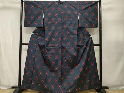 平和屋着物■上質な紬　井桁絣　正絹　逸品　CABJ3105ev