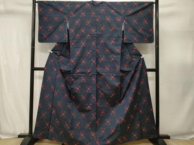 平和屋着物■上質な紬　井桁絣　正絹　逸品　CABJ3105ev