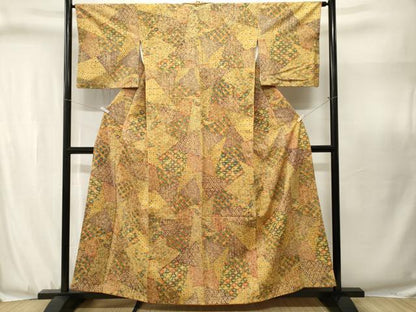 平和屋着物■上質な小紋　紬　切嵌吉祥花文　正絹　逸品　CABJ3108ev