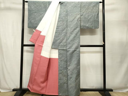 平和屋着物■上質な紬　草花文　正絹　逸品　CABJ3110ev