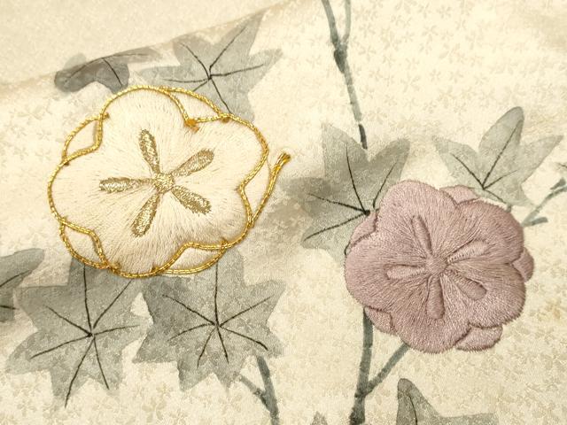 平和屋着物■訪問着　駒刺繍　枝楓花文　正絹　逸品　CABJ3119ev