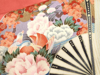 平和屋着物■豪華振袖　扇面草花文　金彩　正絹　逸品　CABJ3120ev