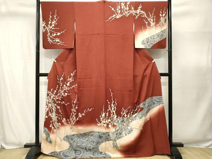 平和屋着物■訪問着　流水枝梅文　暈し染め　金彩　正絹　逸品　CABJ3125ev