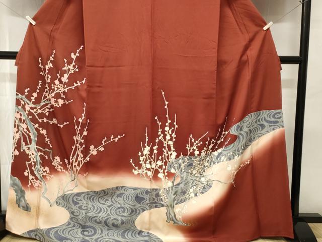 平和屋着物■訪問着　流水枝梅文　暈し染め　金彩　正絹　逸品　CABJ3125ev