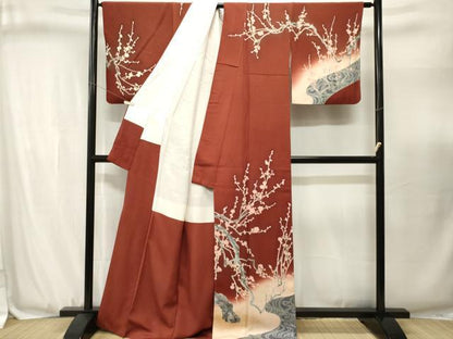 平和屋着物■訪問着　流水枝梅文　暈し染め　金彩　正絹　逸品　CABJ3125ev
