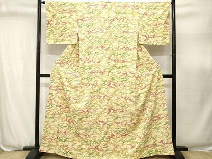 平和屋着物■上質な小紋　型染め　鮫小紋柄　立波舞花文　暈し染め　正絹　逸品　CABJ3127ev