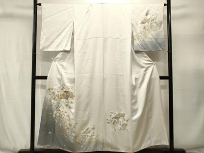 平和屋着物■訪問着　駒刺繍　地紙御所車枝花文　横笛　暈し染め　金彩　やまと誂製　正絹　逸品　CABJ3130ev