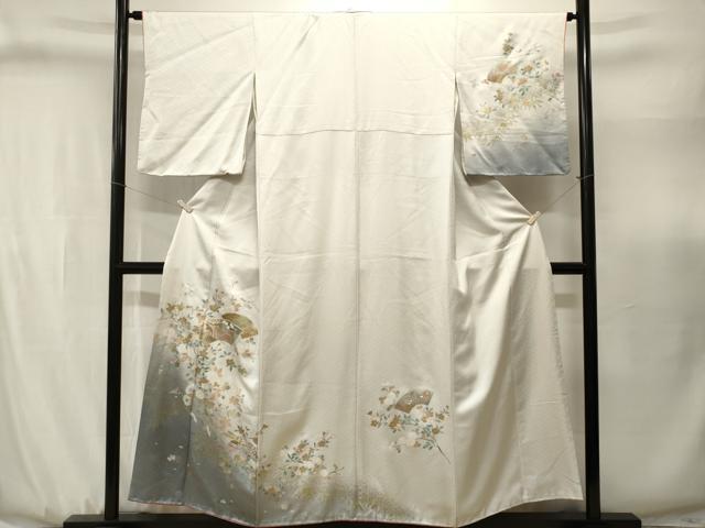 平和屋着物■訪問着　駒刺繍　地紙御所車枝花文　横笛　暈し染め　金彩　やまと誂製　正絹　逸品　CABJ3130ev
