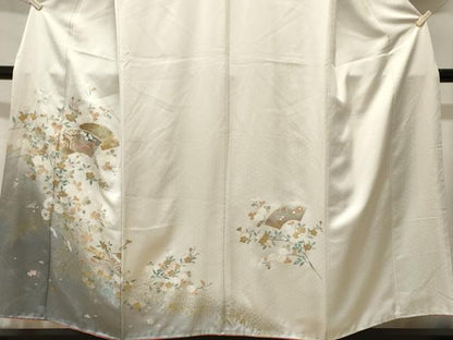 平和屋着物■訪問着　駒刺繍　地紙御所車枝花文　横笛　暈し染め　金彩　やまと誂製　正絹　逸品　CABJ3130ev