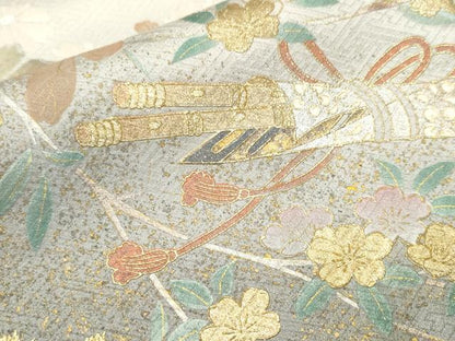 平和屋着物■訪問着　駒刺繍　地紙御所車枝花文　横笛　暈し染め　金彩　やまと誂製　正絹　逸品　CABJ3130ev
