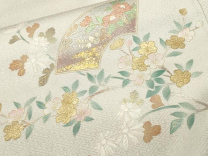 平和屋着物■訪問着　駒刺繍　地紙御所車枝花文　横笛　暈し染め　金彩　やまと誂製　正絹　逸品　CABJ3130ev