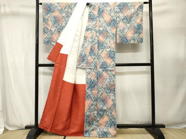 平和屋着物■上質な紬　菱草花文　正絹　逸品　CABJ3131ev