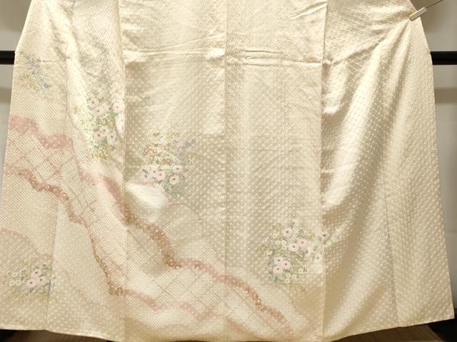 平和屋着物■訪問着　絞り　芝草花文　正絹　逸品　CABJ3146ev
