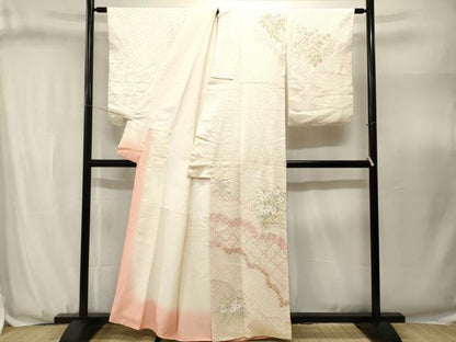 平和屋着物■訪問着　絞り　芝草花文　正絹　逸品　CABJ3146ev