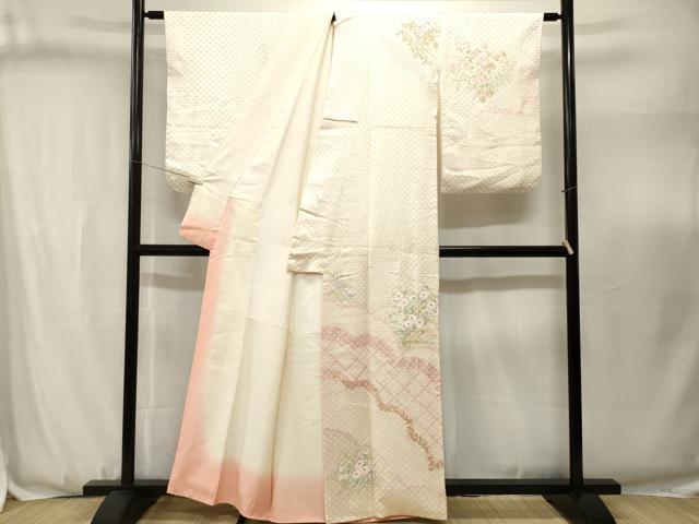 平和屋着物■訪問着　絞り　芝草花文　正絹　逸品　CABJ3146ev