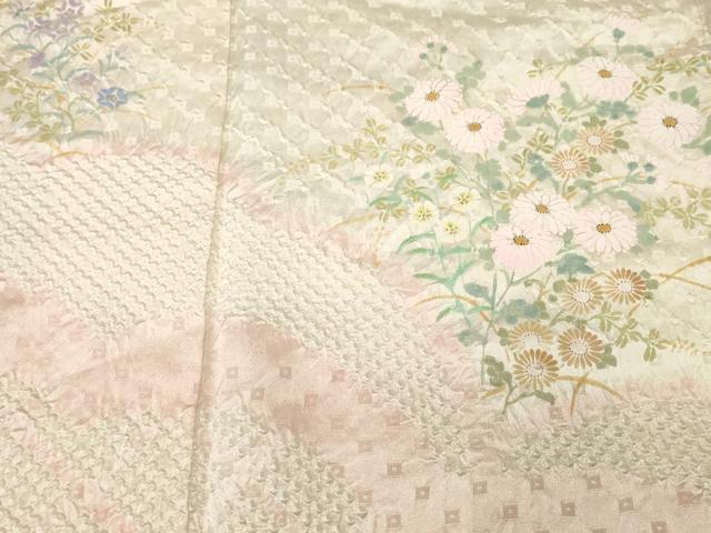 平和屋着物■訪問着　絞り　芝草花文　正絹　逸品　CABJ3146ev