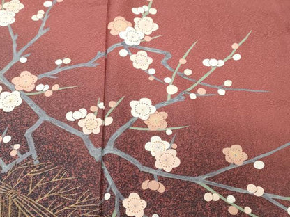平和屋着物■訪問着　枝梅草花文　正絹　逸品　CABJ3148ev
