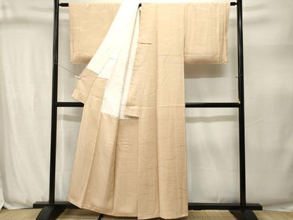 平和屋着物■上質な色無地　横段地紋　薄卵色　正絹　逸品　CABJ3151ev