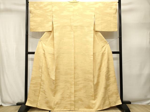 平和屋着物■上質な色無地　立波地紋　刈安色　正絹　逸品　CABJ3152ev