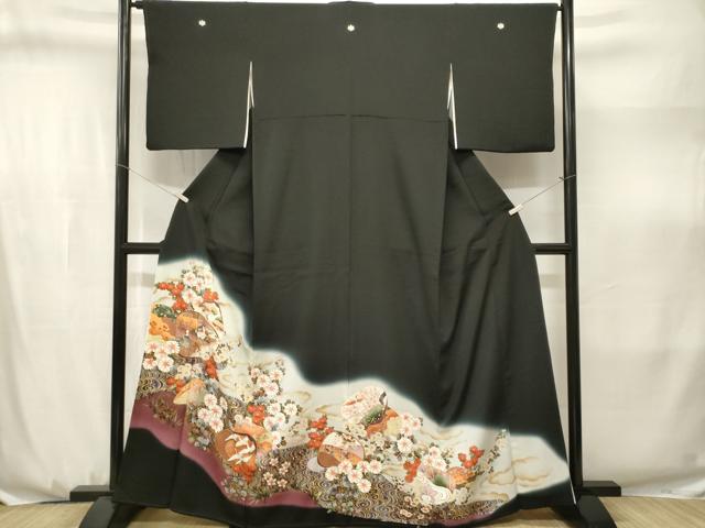 平和屋着物■豪華黒留袖　人物貝合せ飛鶴草花文　暈し染め　金彩　正絹　逸品　CABJ3157ev